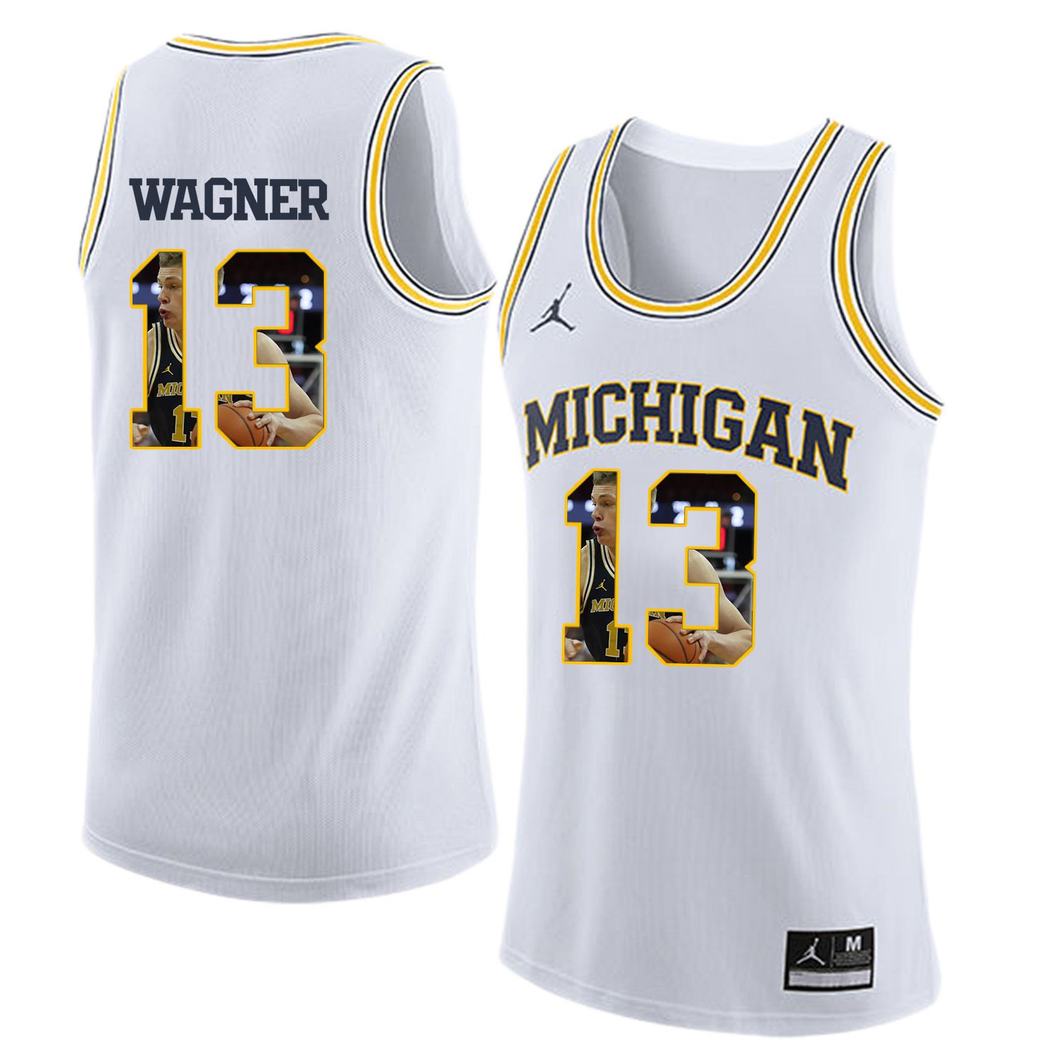 Men Jordan University of Michigan Basketball White 13 Wagner Fashion Edition Customized NCAA Jerseys